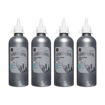 4PK Educational Colours Metallic Liquicryl Student Acrylic Paint Silver 500ml