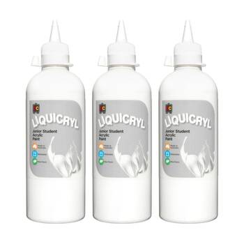 3PK Educational Colours Liquicryl Junior Student Acrylic Paint White 500ml