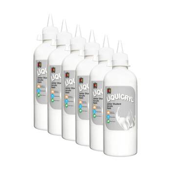 6PK Educational Colours Liquicryl Junior Student Acrylic Paint White 500ml