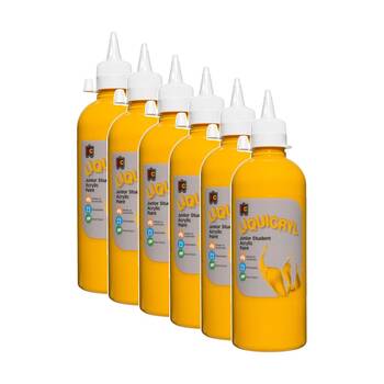 6PK Educational Colours Liquicryl Junior Student Acrylic Paint Warm Yellow 500ml