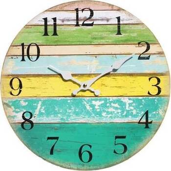 LVD Weathered Wood Coastal Coloured Board Home Decor Wall Clock 34x34x3cm