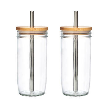 2PK La Cafeti?re Glass Bubble Tea Tumbler W/ Stainless Steel Straw & Brush 650mL