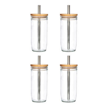 4PK La Cafeti?re Glass Bubble Tea Tumbler W/ Stainless Steel Straw & Brush 650mL