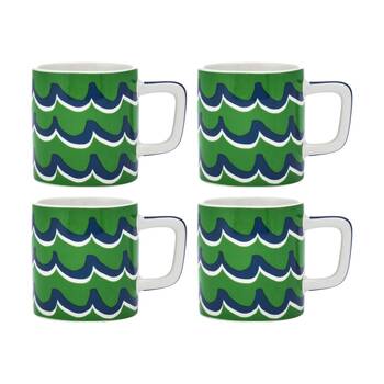 4PK La Cafetiere Ceramic Espresso Drinking Mug Cup Green Cyan Tides 120ml