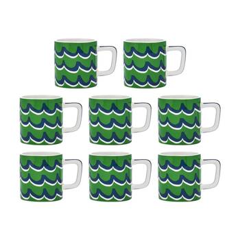 8PK La Cafetiere Ceramic Espresso Drinking Mug Cup Green Cyan Tides 120ml
