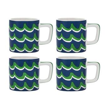 4PK La Cafetiere Ceramic Espresso Drinking Mug Cup Blue Cyan Tides 120ml