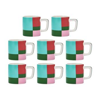 8PK La Cafetiere Ceramic Espresso Cup Utopian Lines Drinking Mug Green 120ml