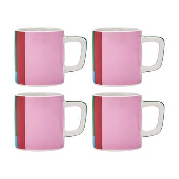 4PK La Cafetiere Ceramic Espresso Cup Utopian Lines Drinking Coffee Mug Pink/Red