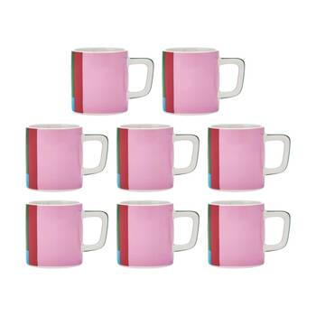 8PK La Cafetiere Ceramic Espresso Cup Utopian Lines Drinking Coffee Mug Pink/Red