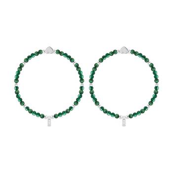 2PK Life Charms Healing Stones Malachite Bracelet Green Silver 17.5cm