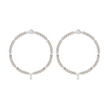 2PK Life Charms Healing Stones Labradorite Bracelet Grey Silver 17.5cm