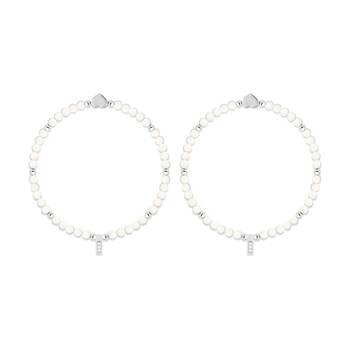 2PK Life Charms Healing Stones Moonstone Bracelet White Silver 17.5cm