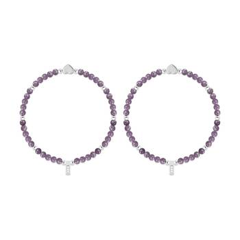 2PK Life Charms Healing Stones Amethyst Bracelet Purple Silver 17.5cm