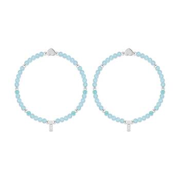 2PK Life Charms Healing Stones Aquamarine Bracelet Blue Silver 17.5cm
