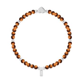 Life Charms Healing Stones Tigers Eye Bracelet Brown Silver 17.5cm