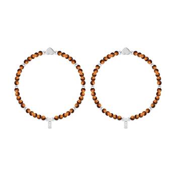 2PK Life Charms Healing Stones Tigers Eye Bracelet Brown Silver 17.5cm