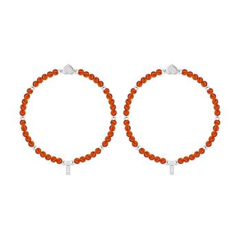 2PK Life Charms Healing Stones Carnelian Bracelet Red Orange Silver 17.5cm