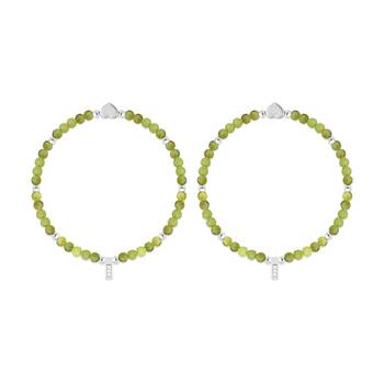 2PK Life Charms Healing Stones Peridot Bracelet Green Silver 17.5cm