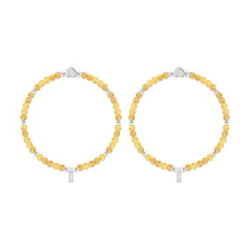2PK Life Charms Healing Stones Citrine Bracelet Yellow Silver 17.5cm
