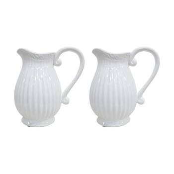 2PK LVD Provincial Ceramic Ribbed Jug/Vase Home/Garden Decor 20x20x15cm White
