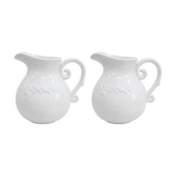 2PK LVD Vintage Flowers Ceramic Jug/Vase Home/Garden Decor 19x18.5x15cm White