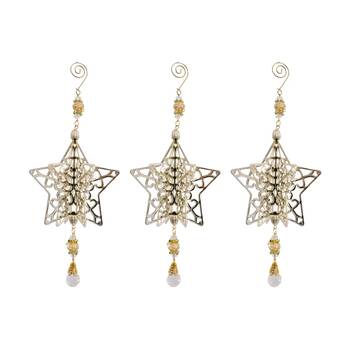 3PK LVD Seasonal Metal Spinning Star Hanging Decorative Ornament 12x7x7cm