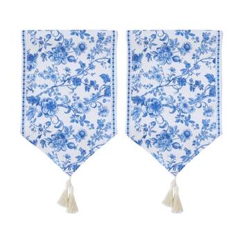 2PK LVD Hamptons Rectangular Polyester Table Runner W/ Tassels Blue 180x33cm