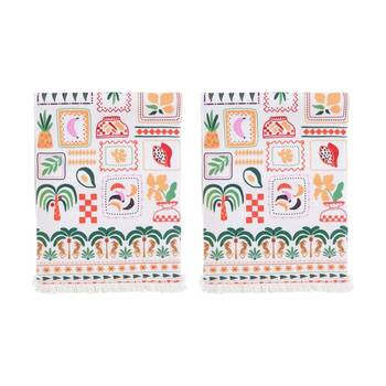 2PK LVD Funky Postcard Rectangular Polyester Table Runner W/ Fringing 180x33cm