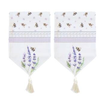 2PK LVD Lavender Bee Rectangular Polyester Table Runner W/ Tassels 180x33cm