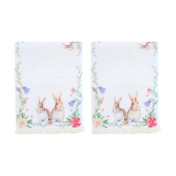 2PK LVD Floral Rabbits Rectangular Polyester Table Runner W/ Fringing 180x33cm