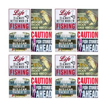 4x 4pc LVD Glossy Ceramic Square Retro Fishing Coaster Set Tableware 10x10cm