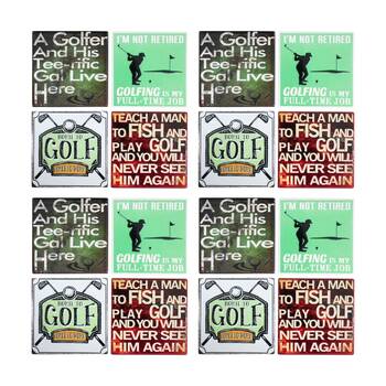 4x 4pc LVD Glossy Retro Golf Ceramic Square Coaster Set Tableware 10x10cm