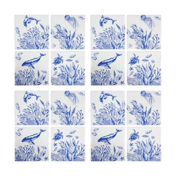 4x 4pc LVD Blue Underwater Glossy Square Ceramic Coaster Set Tableware 10x10cm