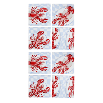 2x 4pc LVD Square Glossy Lobsters Ceramic Coaster Set Tableware 10x10cm