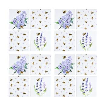 4x 4pc LVD Decorative Bees & Lavender Ceramic Square Drink Coasters 10x10cm