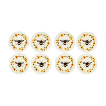 2x 4pc LVD Decorative Bee Country Ceramic Round Drink Coasters Decor 10x10cm