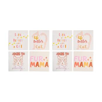 2x 4pc LVD Decorative Cat Sayings Ceramic Square Drink Coasters Decor 10x10cm
