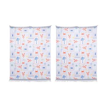 2PK LVD Blue/Red Microfibre Lobster Beach Towel Extra Large 150x200cm
