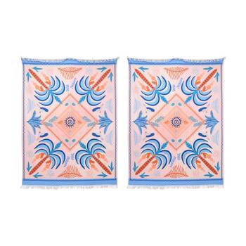 2PK LVD Blue/Red Microfibre Palmetto Palm Tree Beach Towel Extra Large 150x200cm