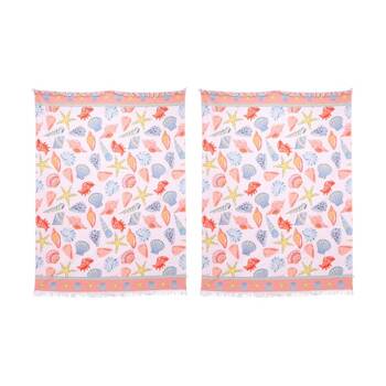 2PK LVD Blue/Red Microfibre Shell Beach Towel Extra Large 150x200cm