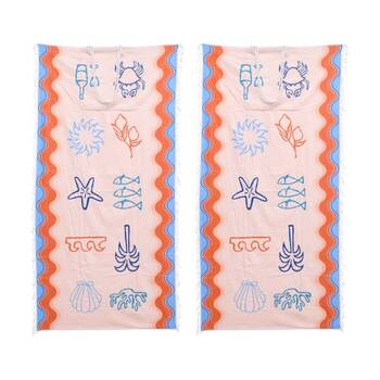 2PK LVD 2-in-1 Mediterranean Microfibre Beach Towel & Bag 90x180cm
