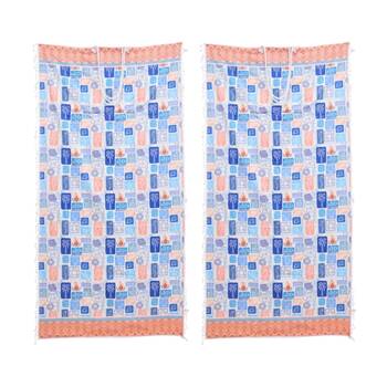2PK LVD 2-in-1 Blue/range Summer Tiles Microfibre Beach Towel & Bag 90x180cm