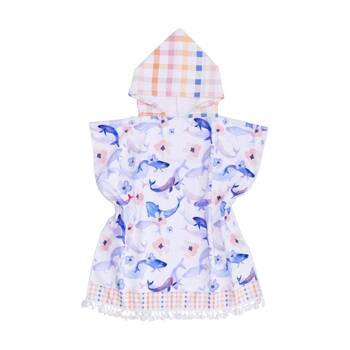 LVD Kids Blue/Pink Whale Microfibre Poncho Towel W/ Pockets 70x70cm