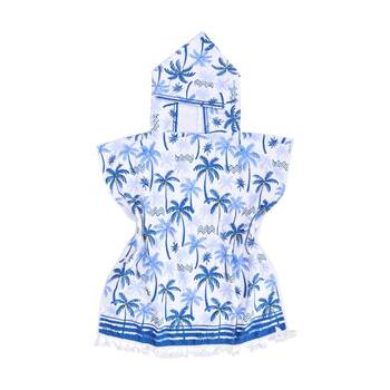 LVD Kids Blue Palm Trees Microfibre Poncho Towel W/ Pockets 70x70cm
