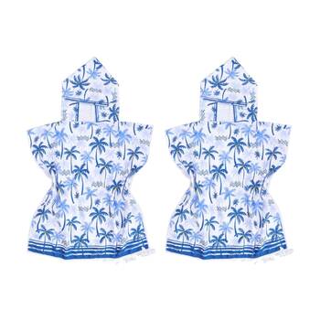 2PK LVD Kids Blue Palm Trees Microfibre Poncho Towel W/ Pockets 70x70cm