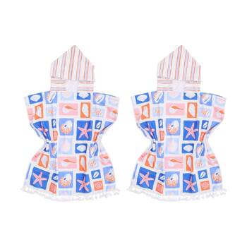2PK LVD Kids Blue/Orange Sea Shells Microfibre Poncho Towel W/ Pockets 70x70cm