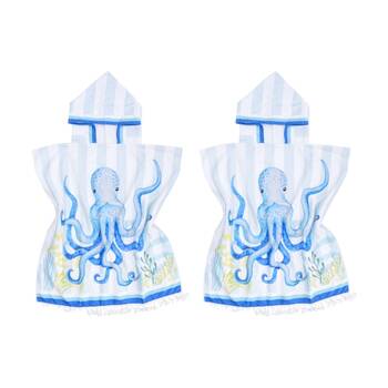 2PK LVD Kids Blue Octopus Microfibre Poncho Towel W/ Pockets 70x70cm