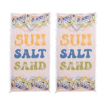 2PK LVD 2-in-1 Surf Salt Sand Blue Kids Microfibre Towel & Tote Bag 70x140cm