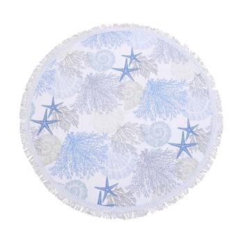 LVD Round Microfibre Sea Beach Towel Blue/White Reef 150x150cm