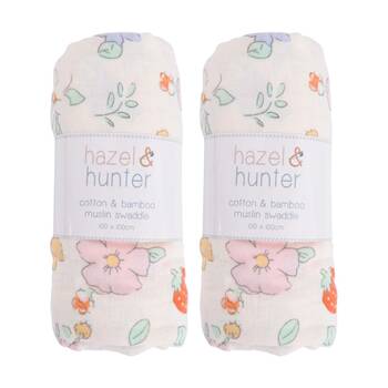 2PK LVD Cotton/Bamboo Muslin Baby Wrap Strawberry Fields 100x100cm